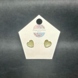 Gold Textured Heart Stud Earrings — Renewed